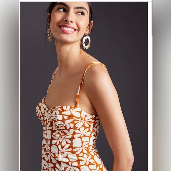 Anthropologie Hutch brown motif cream Floral Slim Midi Dress size large new - Picture 6 of 10